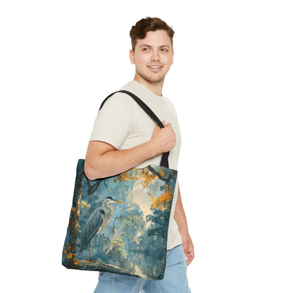 Heron Forest Tote Bag | Misty Woodland Bird Market Bag