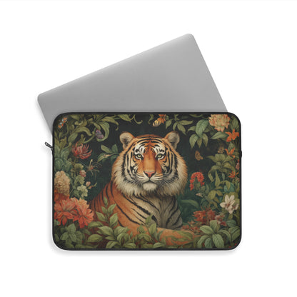 Tiger Laptop Sleeve, William Morris Inspired Jungle Floral Art Case, Elegant Botanical Animal Laptop Cover (12”, 13”, 15”)