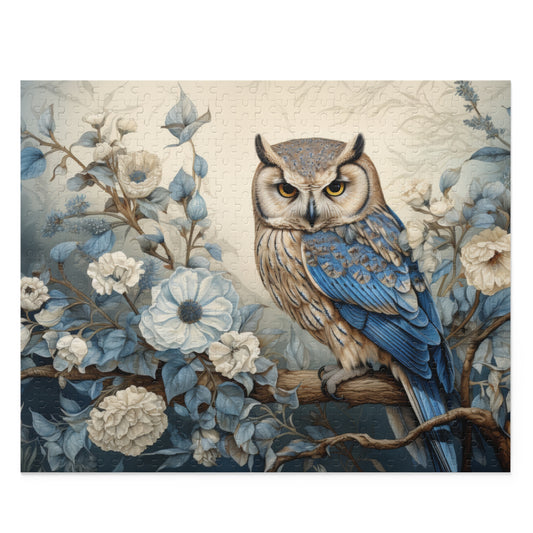 William Morris Inspired Owl and Flowers (120, 252, 500-Piece) Adult Jigsaw Puzzle, Gift Him Her
