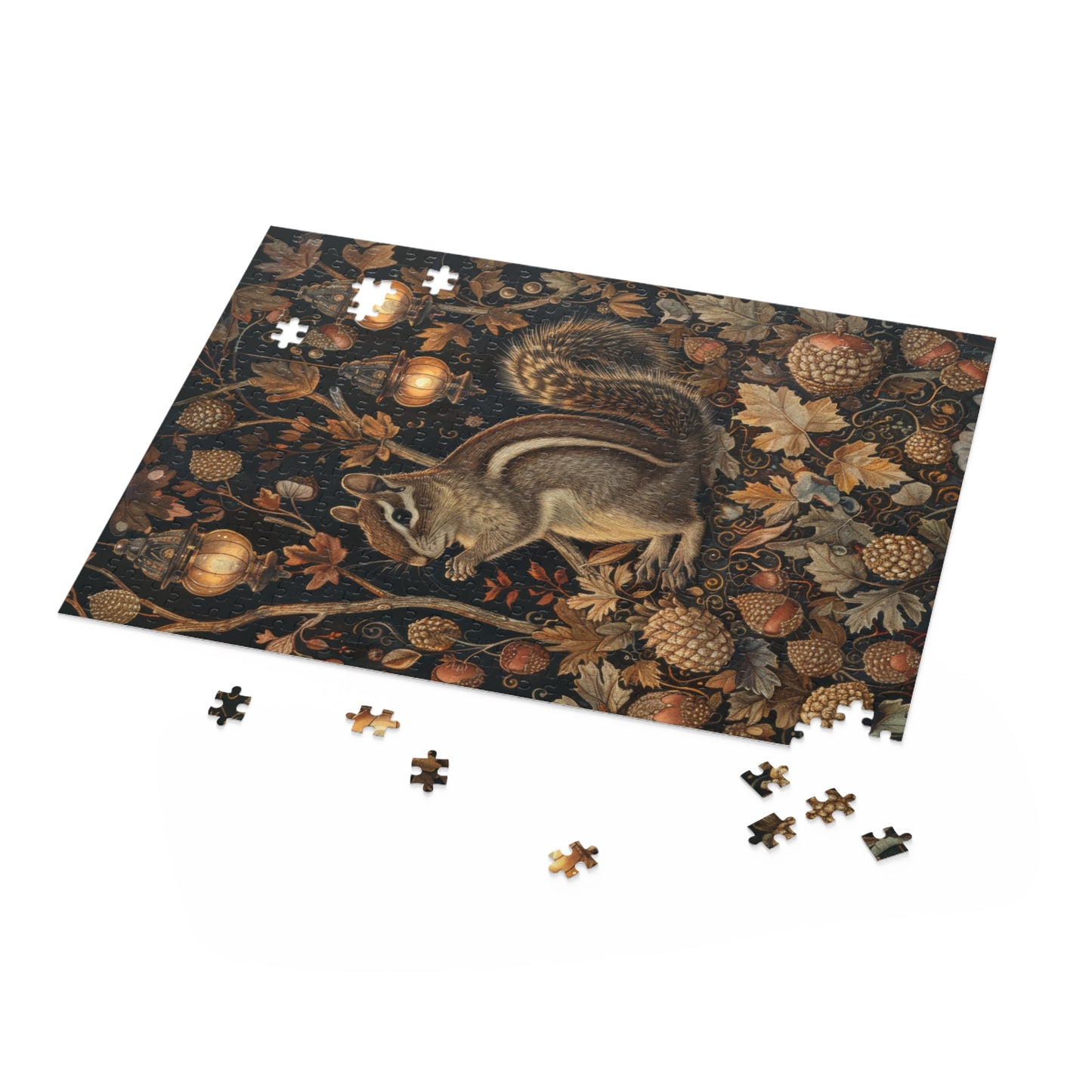 Chipmunk & Lanterns Puzzle – Cozy Autumn Jigsaw 120 252 500-Piece Family Gift Box Puzzle, Holiday Puzzle Game