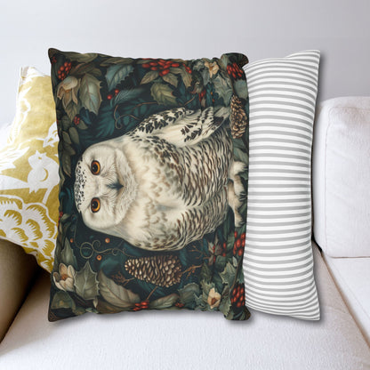 William Morris Inspired Snow Owl Winter Botanicals Home Decor Pillowcase