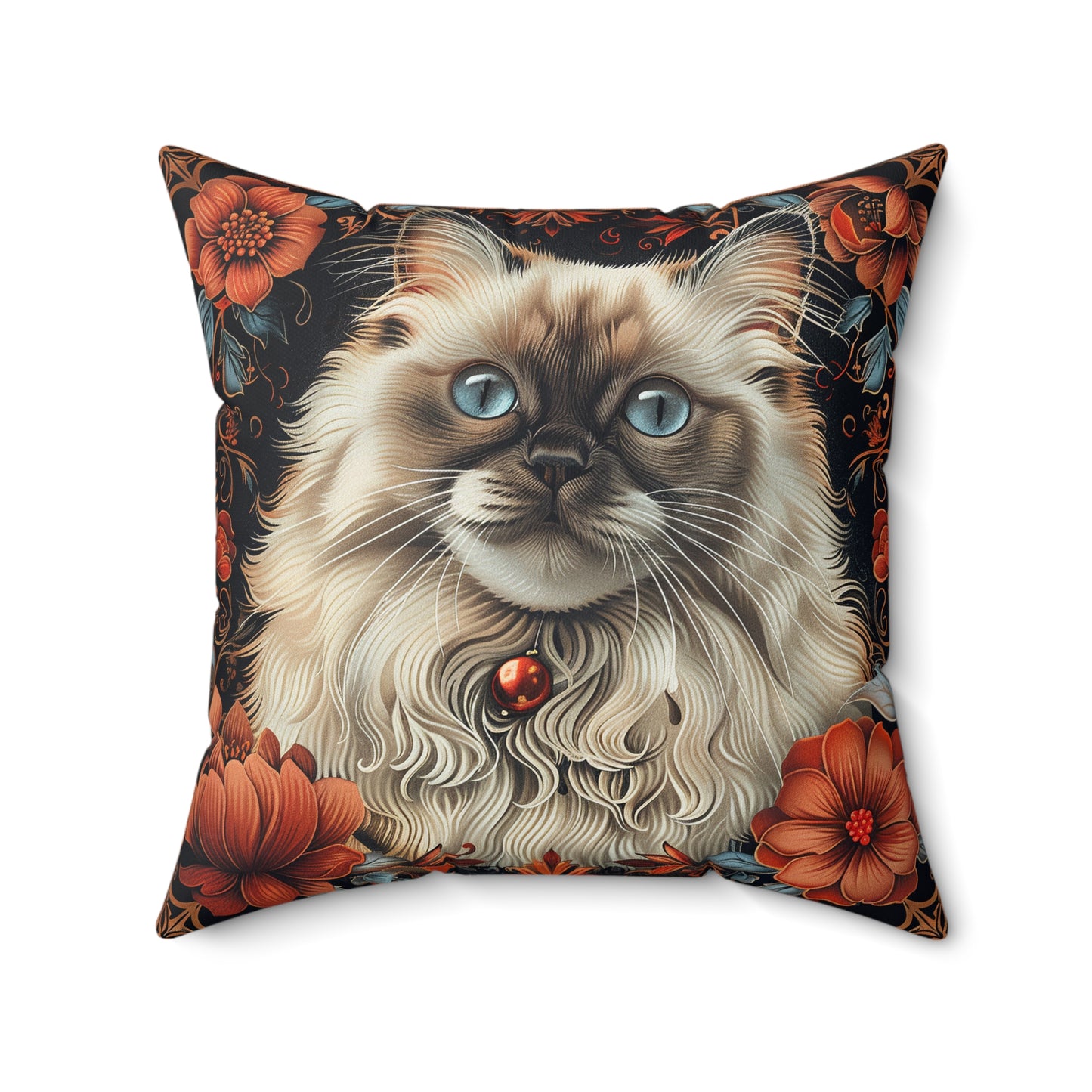 William Morris Inspired Ragdoll Catt Pillow, Decorative Cat Cushion, Spun Polyester Square Pillow, Gift for Cat lovers