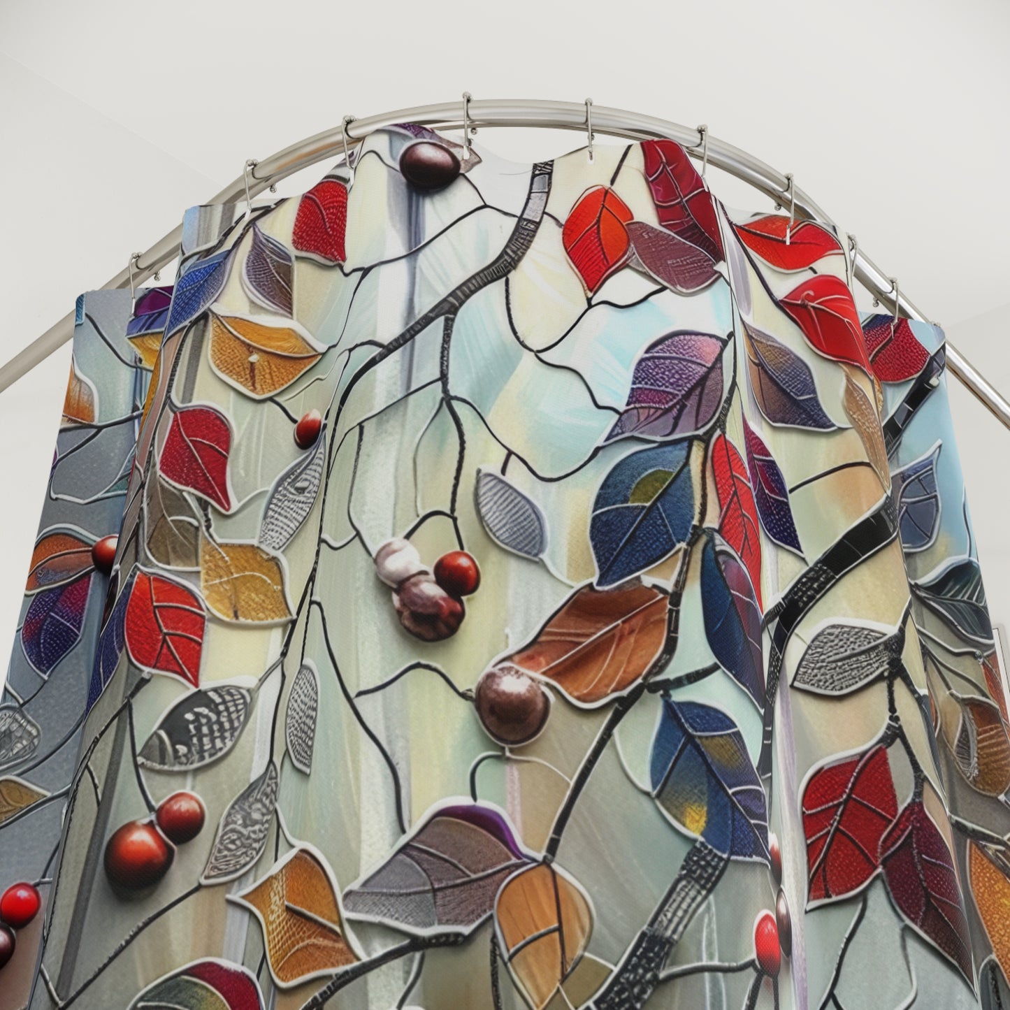 Stained Glass Fall Leaves And Berries Polyester Shower Curtain