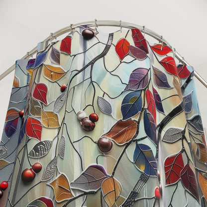 Stained Glass Fall Leaves And Berries Polyester Shower Curtain