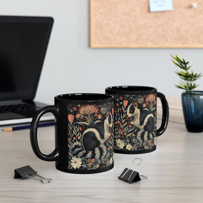 William Morris Inspired Floral Skunk Art Nouveau Coffee Mug For Her Him Ceramic Mug Black Mug 11oz, 15oz