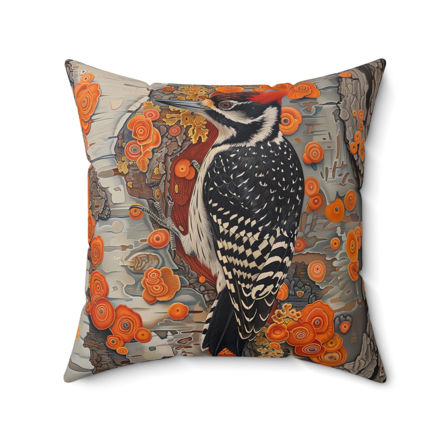 Woodpecker Decorative Pillow, Autumn Woodland Decor, Nature Bird Throw Pillow, Forest Accent Cushion, Cozy Cabin Home Decor