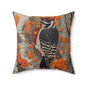 Woodpecker Decorative Pillow, Autumn Woodland Decor, Nature Bird Throw Pillow, Forest Accent Cushion, Cozy Cabin Home Decor
