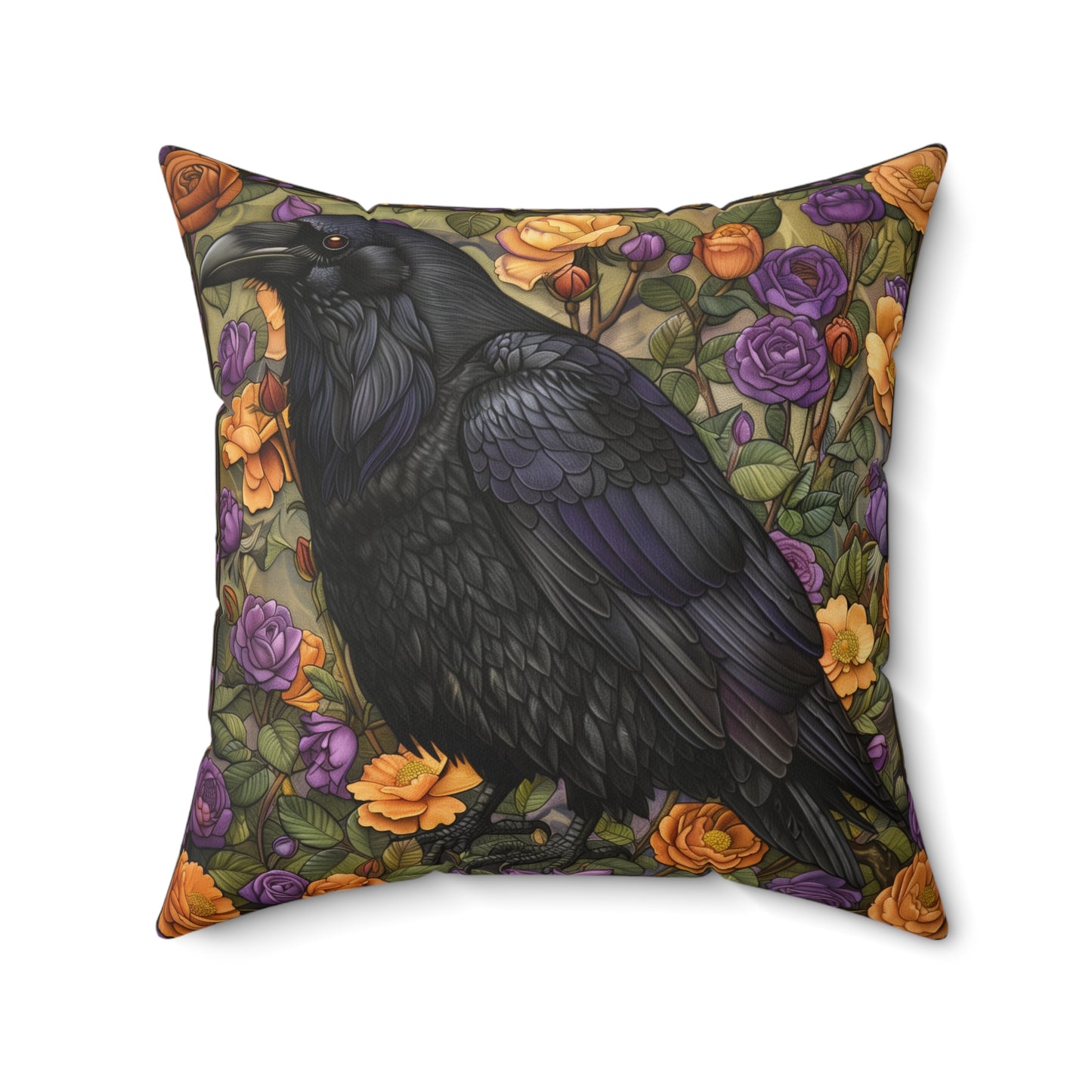 Mystical Raven Halloween Roses Throw Pillow | William Morris Inspired Raven Halloween Pillow Decor