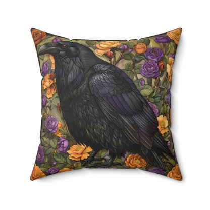 Mystical Raven Halloween Roses Throw Pillow | William Morris Inspired Raven Halloween Pillow Decor