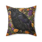 Mystical Raven Halloween Roses Throw Pillow | William Morris Inspired Raven Halloween Pillow Decor
