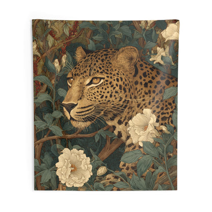 Vintage Leopard Botanical Tapestry, Elegant Jungle Floral Wall Hanging