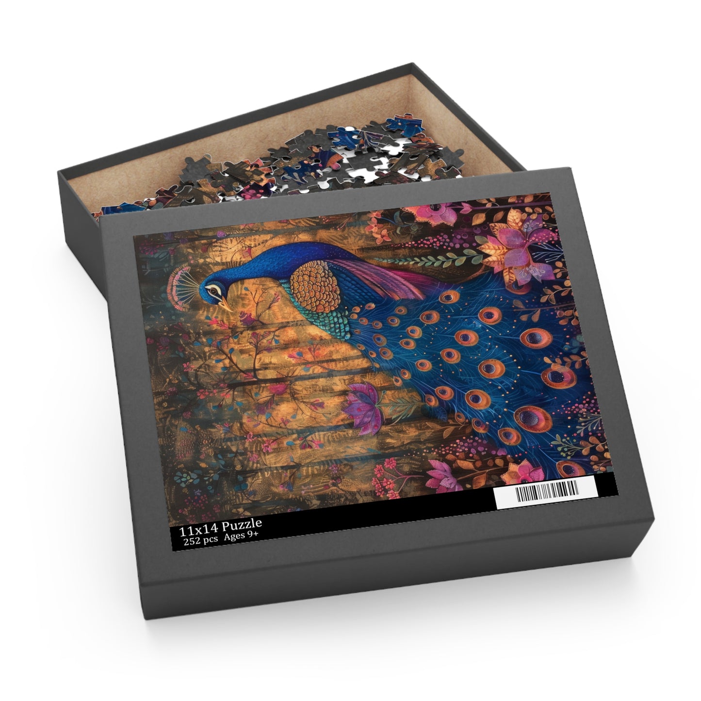 Peacock in spired by William Morris Art (120, 252, 500-Piece) Adult Jigsaw Puzzle, Gift For Her