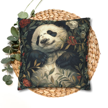 Panda Floral Throw Pillowcase - Vintage Botanical Spun Polyester Cushion Cover