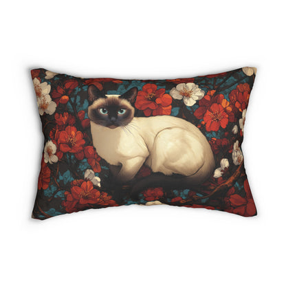 Siamese Cat Cherry Blossom Lumbar Pillow