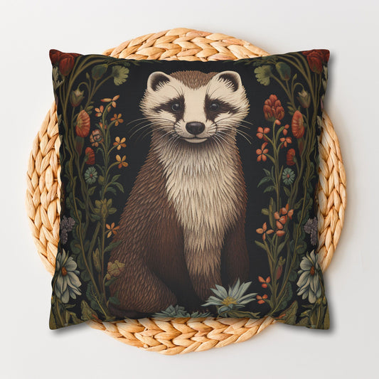 William Morris Inspired Black-footed Ferret Pillowcase, Vintage Decor, Cottagecore Design