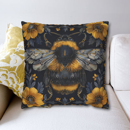 Botanical Bumblebee Pillowcase, William Morris Inspired Decor, Square Pillowcase