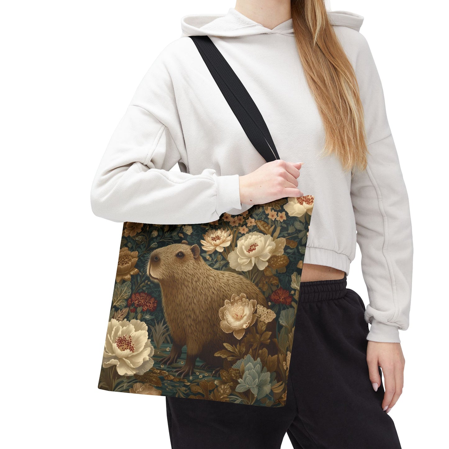Woodland Capybara Floral Tote | Vintage Botanical Animal Print