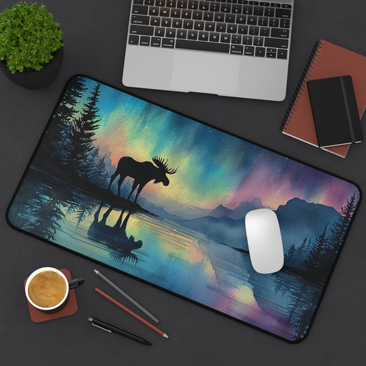 Aurora Moose Desk Mat, Northern Lights Mouse Pad, Night Sky Landscape Desk Pad, Nature Aesthetic Workspace Decor