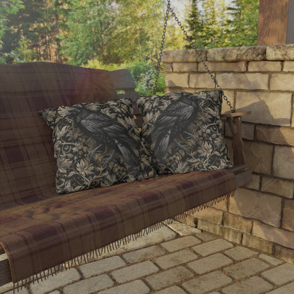 Gothic Raven Outdoor Pillow — Victorian Baroque Bird Cushion, Dark Academia Decor