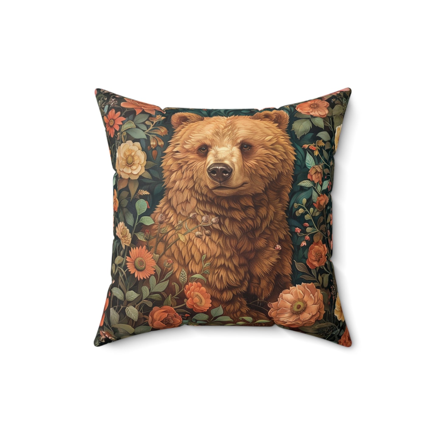 William Morris Floral Bear Pillow Spun Polyester Square Pillow | Decorative Home Accent