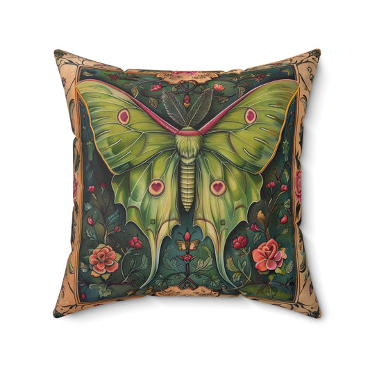 Medieval Art Luna Moth Persian Miniature Square Pillow, Decorative Throw Cushion, Home Accent, Unique Gift, Living Room Decor