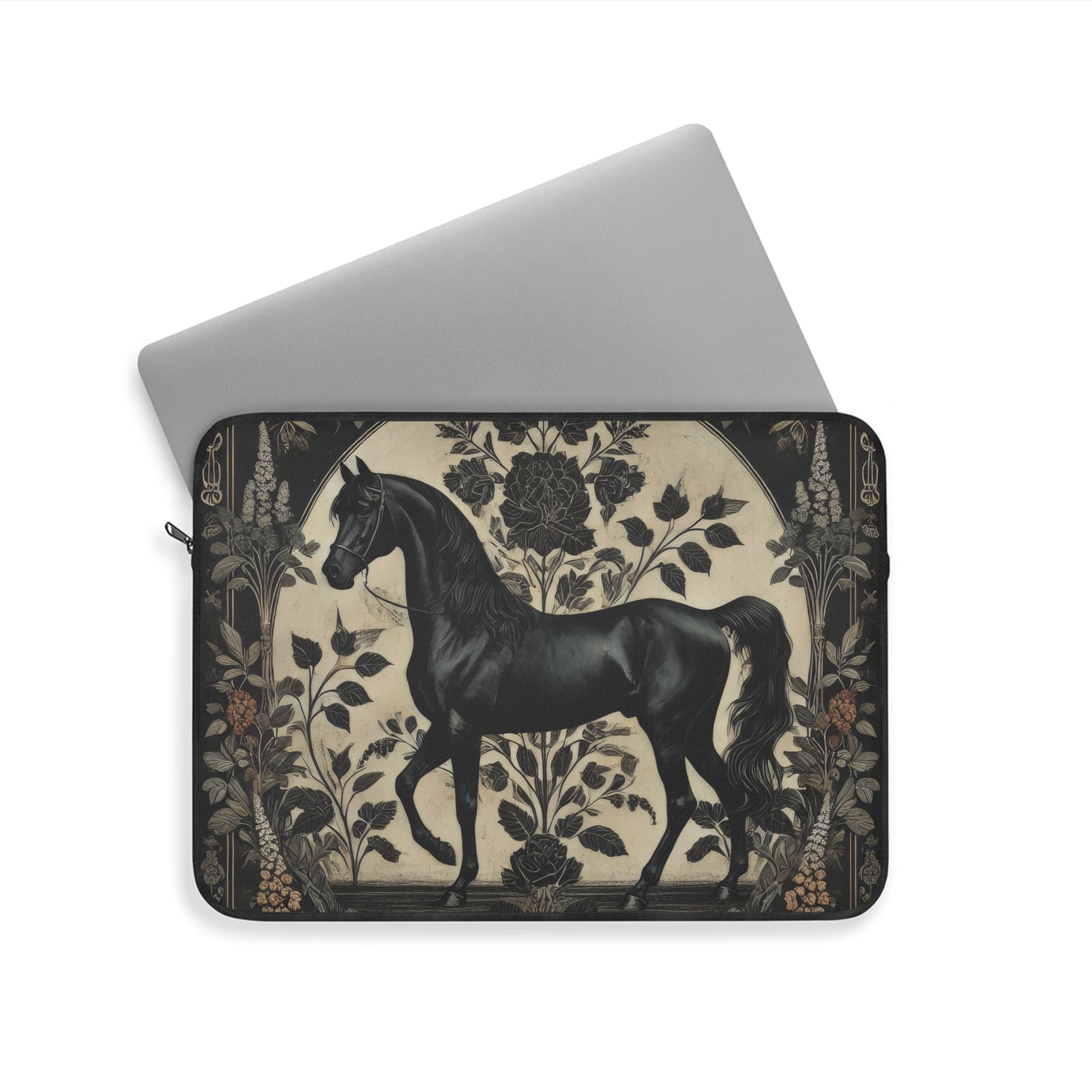 William Morris Arabian Black Horse Black Laptop Sleeve, William Morris Design, Protective Case, Gift for Nature Lovers