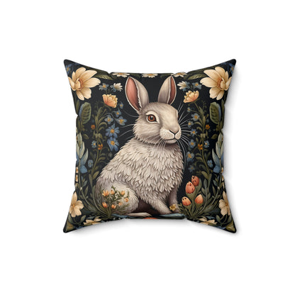 Botanical Bunny William Morris Inspired Pillow, Decorative Rabbit Cushion, Spun Polyester Square Pillow