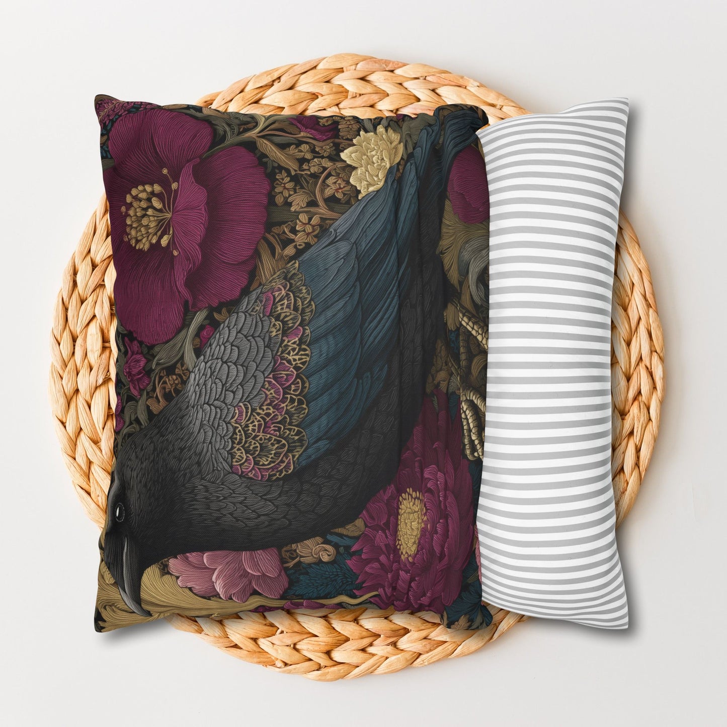 Elegant Raven & Peony Floral Pillowcase