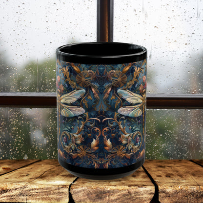Dragonfly Indigo Ornate William Morris Inspired | Cottage-core Mug 11oz, 15oz