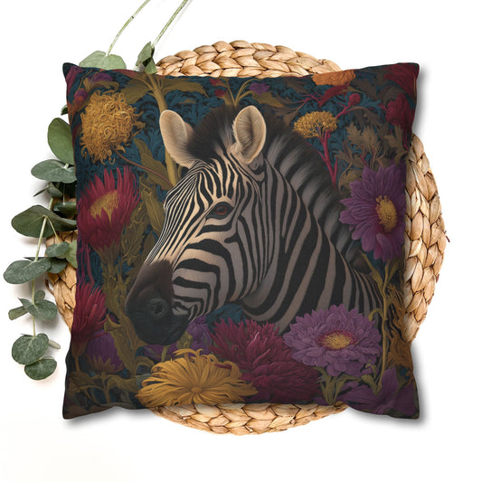 Vibrant Zebra Floral Pillowcase, William Morris Style Botanical Safari Animal Cushion