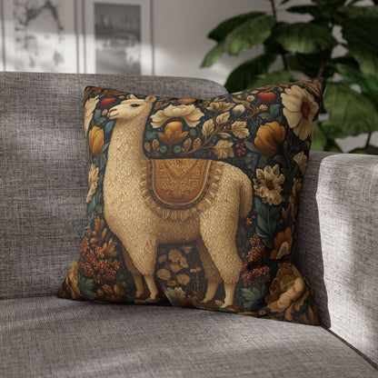 Golden Alpaca Floral Pillowcase, William Morris Style Botanical Animal Cushion Home Décor