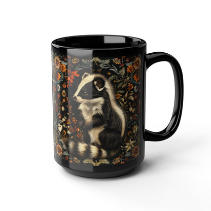 William Morris Inspired Botanical Skunk Black Coffee Mug Gift 11 oz, 15 oz