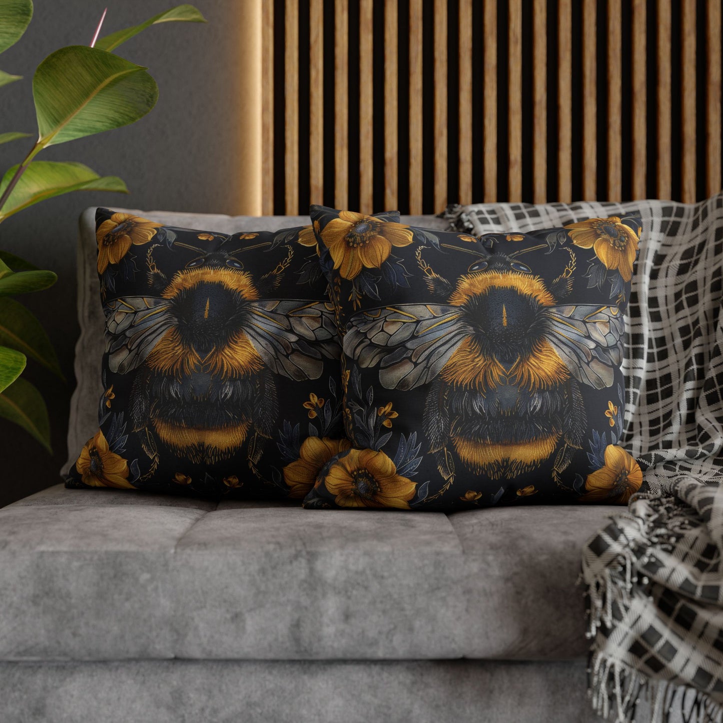 Botanical Bumblebee Pillowcase, William Morris Inspired Decor, Square Pillowcase