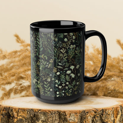 William Morris Inspired Green Botanical Black Coffee Mug 11oz, 15 oz