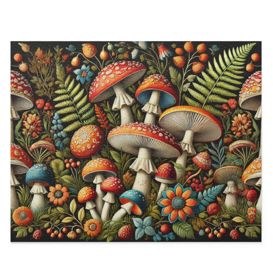Whimsical Wild Mushroom Puzzle for Nature Enthusiasts (120, 252, 500, 1000-Piece) Charming Floral and Mushroom Design, Adult Puzzle Gift