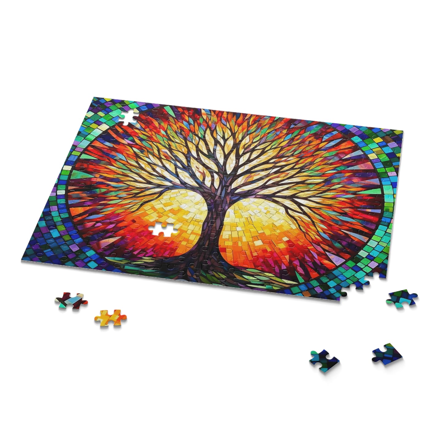 Colorful Tree of Life Mosaic Stained Glass Puzzle (120, 252, 500-Piece) Gift-Ready Box, Adult Jigsaw Puzzle