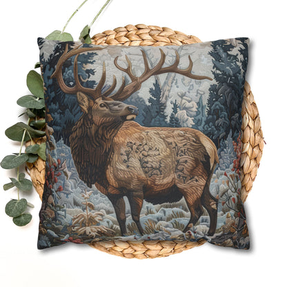 Art Nouveau Elk Frosted Pines Winter Blooms Pillowcase William Morris Inspired