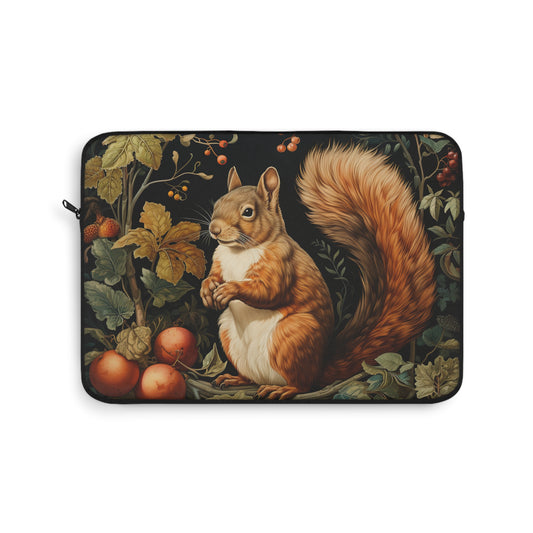 Botanical Squirrel Laptop Sleeve, William Morris Design, Protective Case, Customizable Cover, Gift for Nature Lovers, Floral Tech Bag