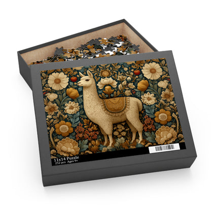 Golden Llama Floral Puzzle, William Morris Style Botanical Jigsaw for Family