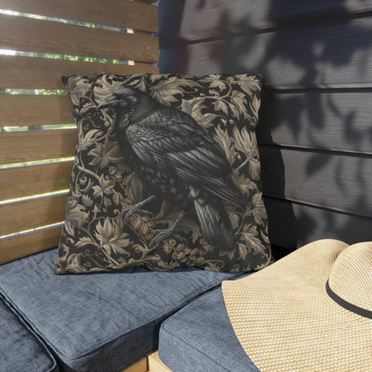 Gothic Raven Outdoor Pillow — Victorian Baroque Bird Cushion, Dark Academia Decor