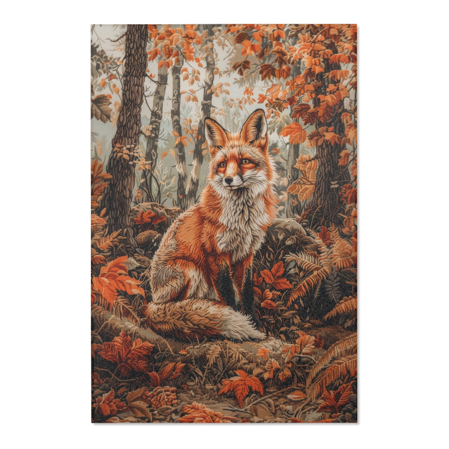 Fox Fall Autumn William Morris Inspired Area Rug, Cottagecore Living Room Carpet, Housewarming Gift, Fall Room Decor, Rectangle Rug