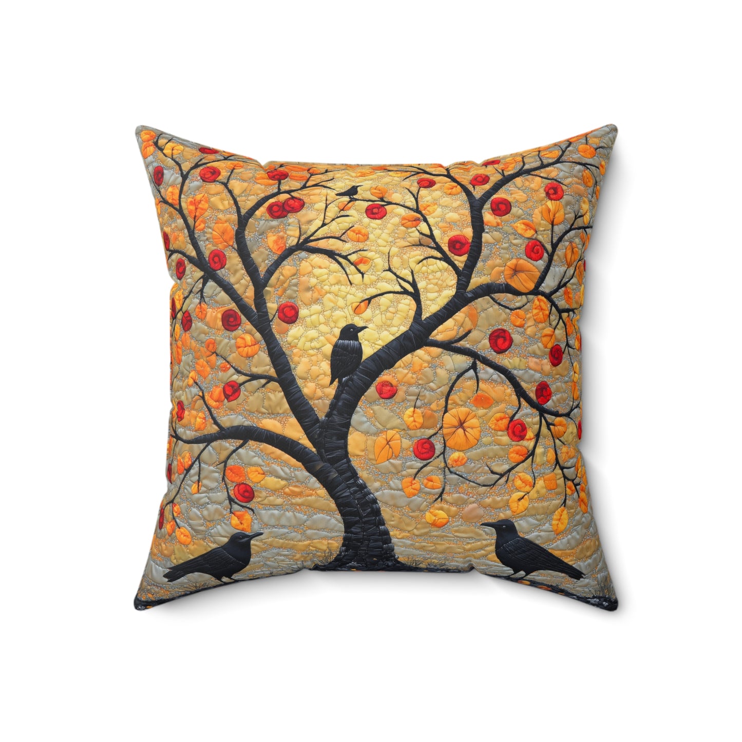 Autumn Crow Tree Throw Pillow, Fall Decorative Square Pillow