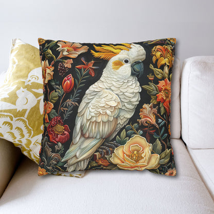 Art Deco Yellow-crested Cockatoo Fall Flowers Square Pillowcase