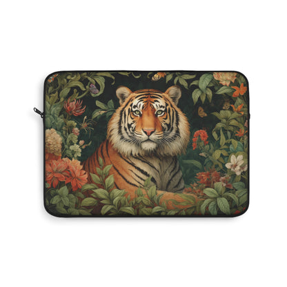 William Morris Inspired Botanical Tiger Laptop Sleeve, Animal Protective Case, Customizable Cover, Gift for Nature Lovers, Floral Tech Bag