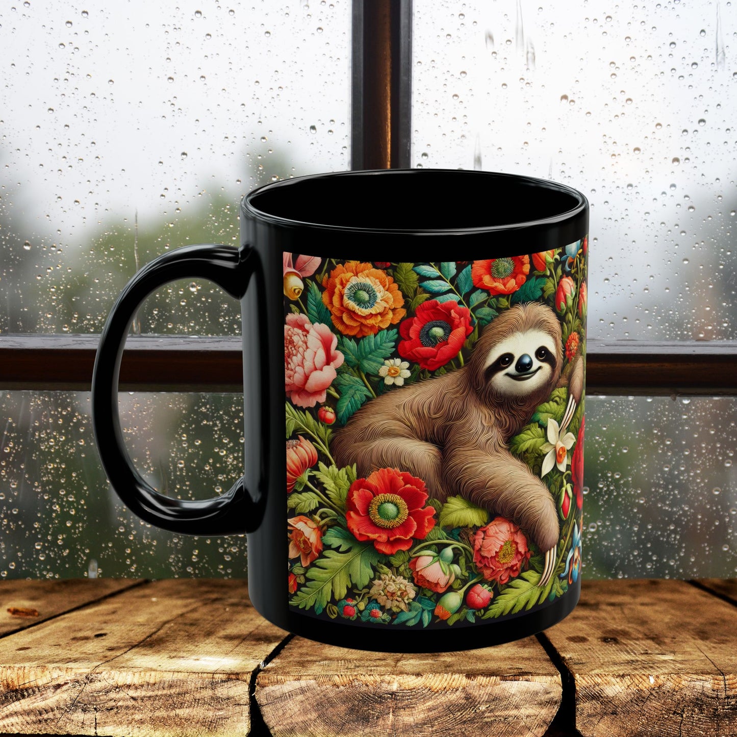 Whimsical Sloth Floral Mug, Cute Coffee Cup for Nature Lovers, Animal Lover Gift, Eco-Friendly Drinkware, Housewarming Present
