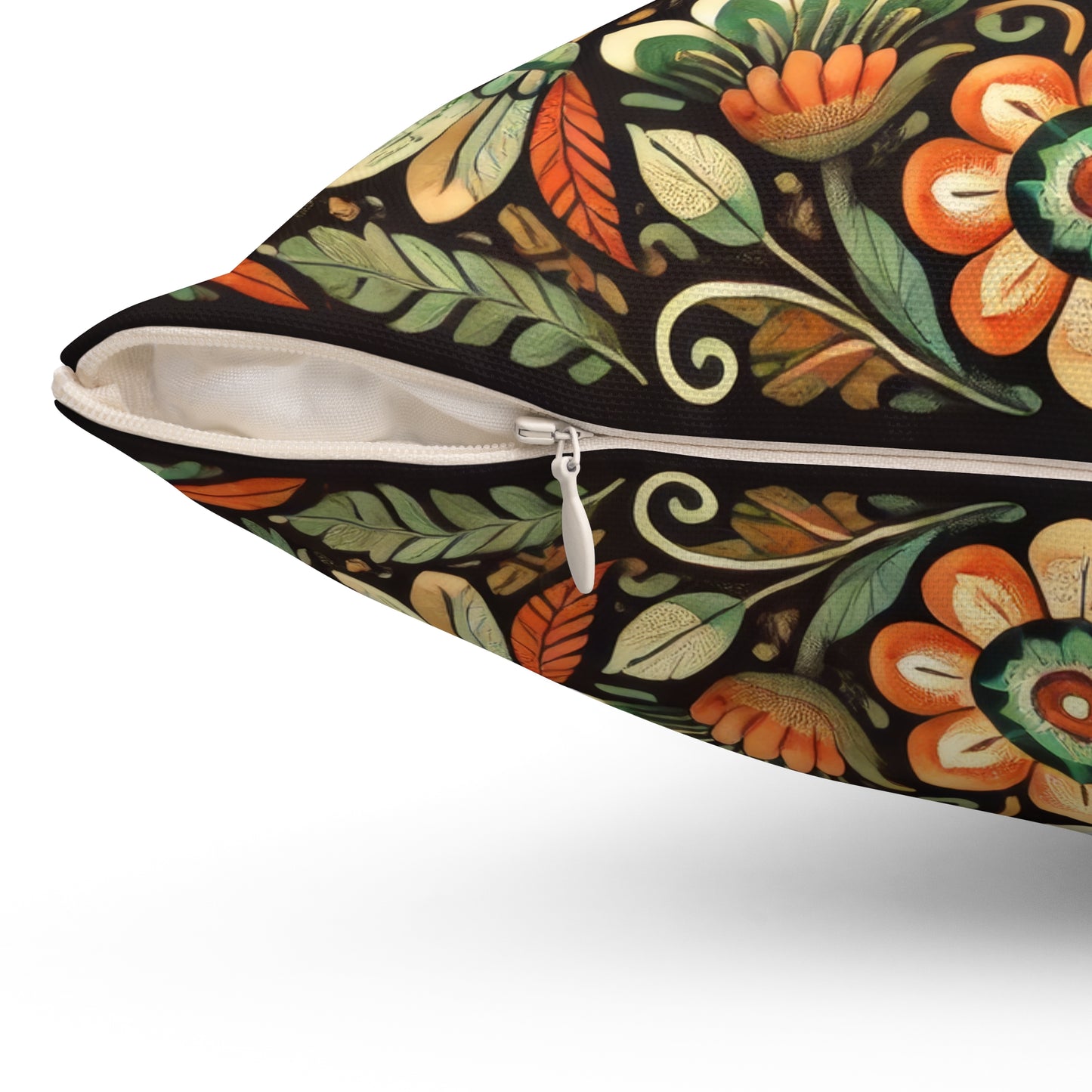 Folk Art of Two Birds and Flowers Pattern Decorative Pillow