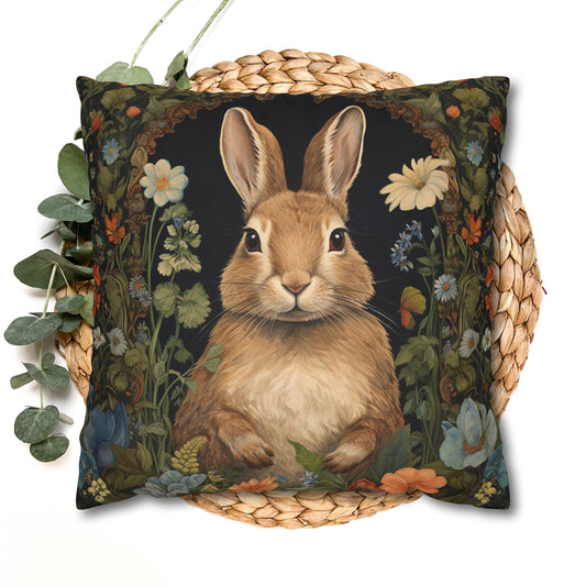 Rustic Bunny Floral Throw Pillowcase, Cute Rabbit Decorative Pillow Cover