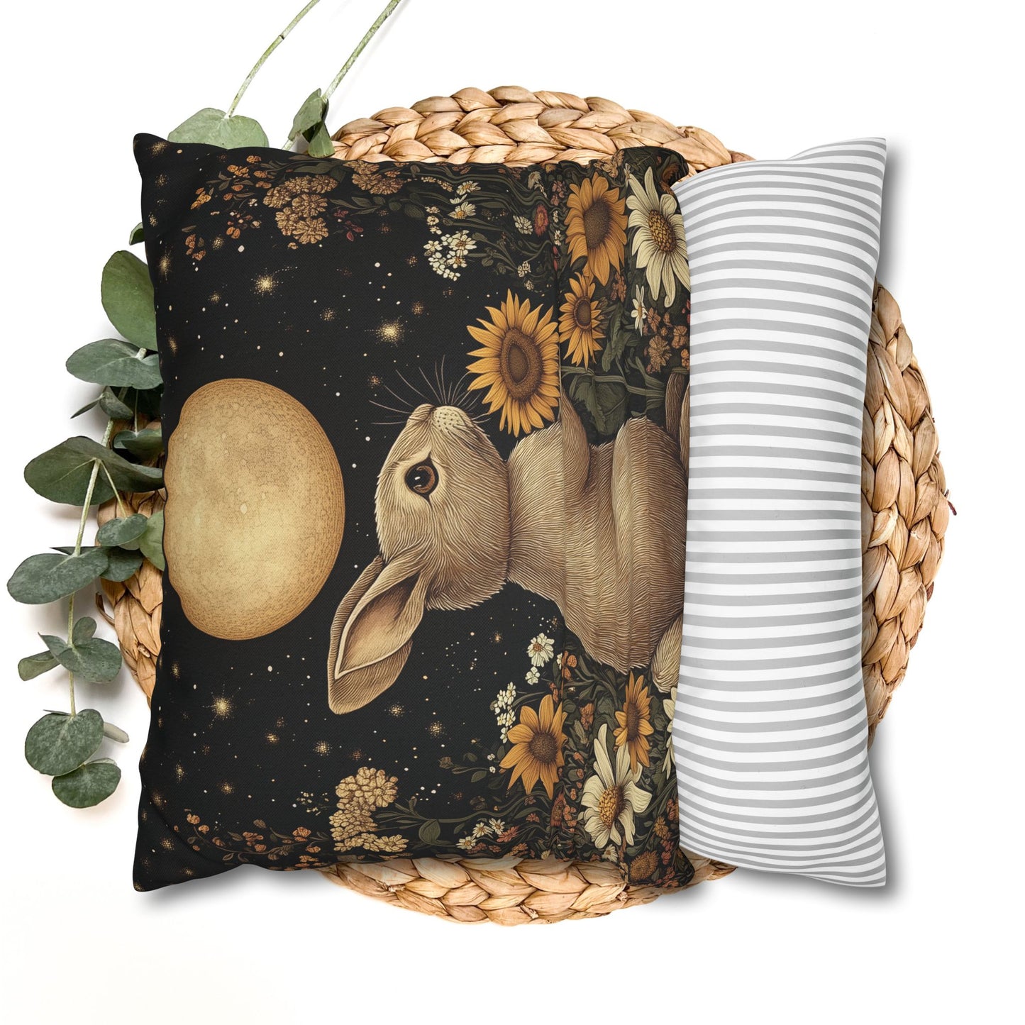 Moonlit Bunny Floral , William Morris Inspired Floral Bunny Pillowcase