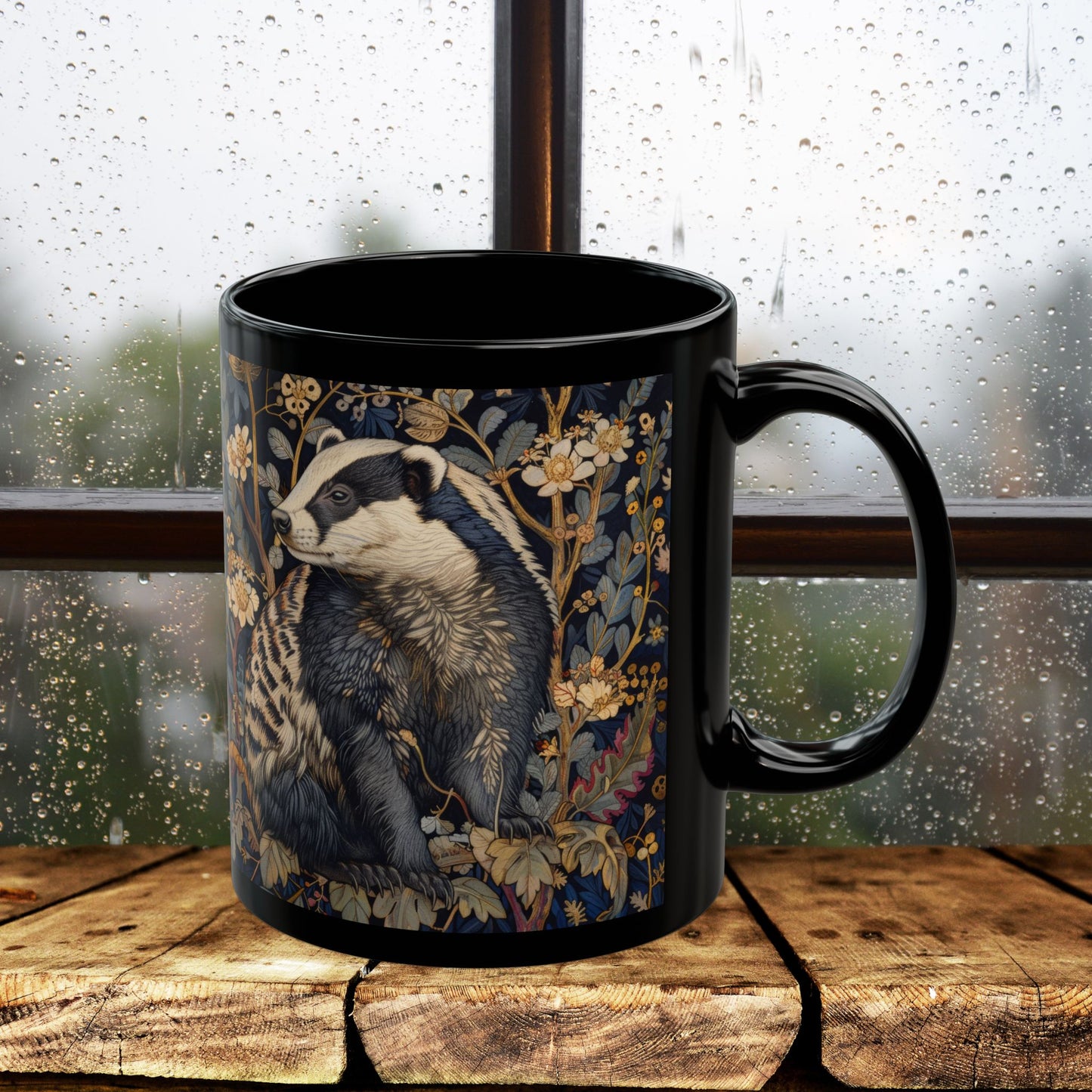 Black Mug - Woodland Elegance Badger Nature Lover Tea Cup