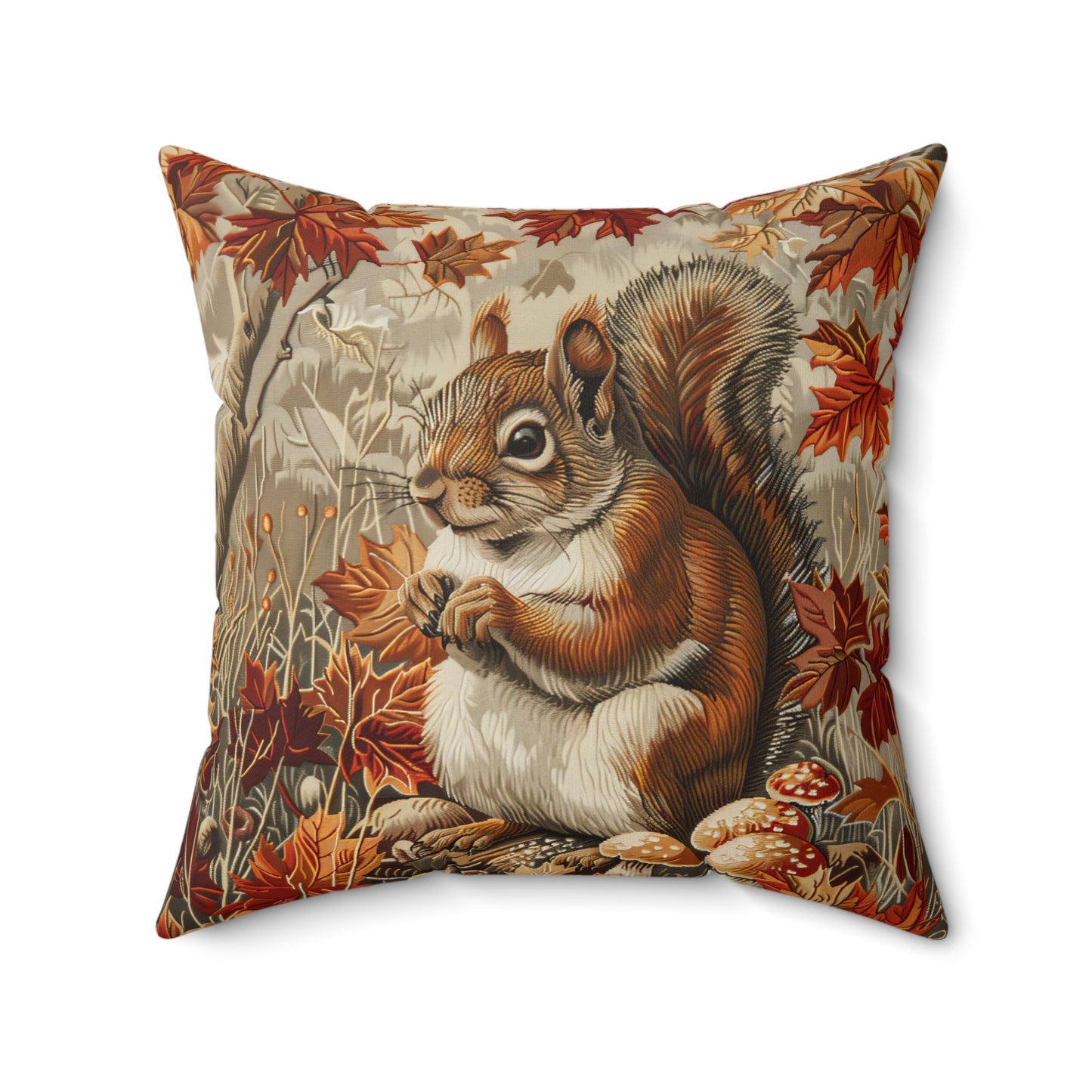 William Inspired Woodland Brown Squirrel Fall Autumn Forest Decorative Squrae Pillow